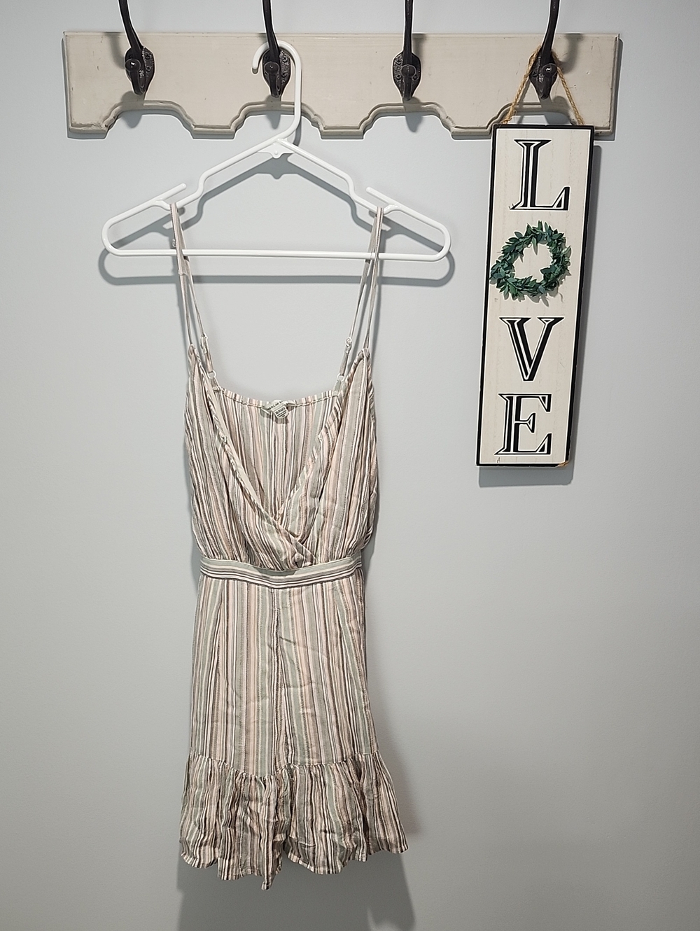 American Eagle Outfitters Striped Romper in Sage, Peach & Cream XS